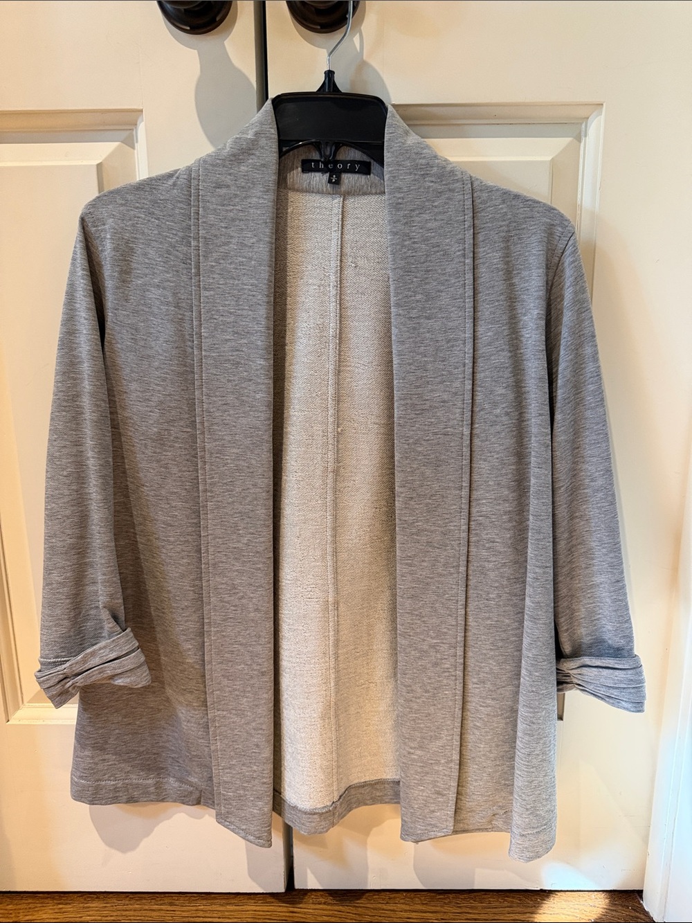 Theory Light Gray Open-Front Shawl Collar Cardigan